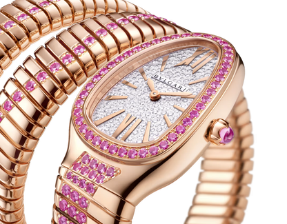 Bvlgari Serpenti Tubogas Infiniti Double Spiral - 35 MM - Rose Gold - Sapphire Bezel - Sapphire Bracelet- Pavé Diamond Dial - 104273