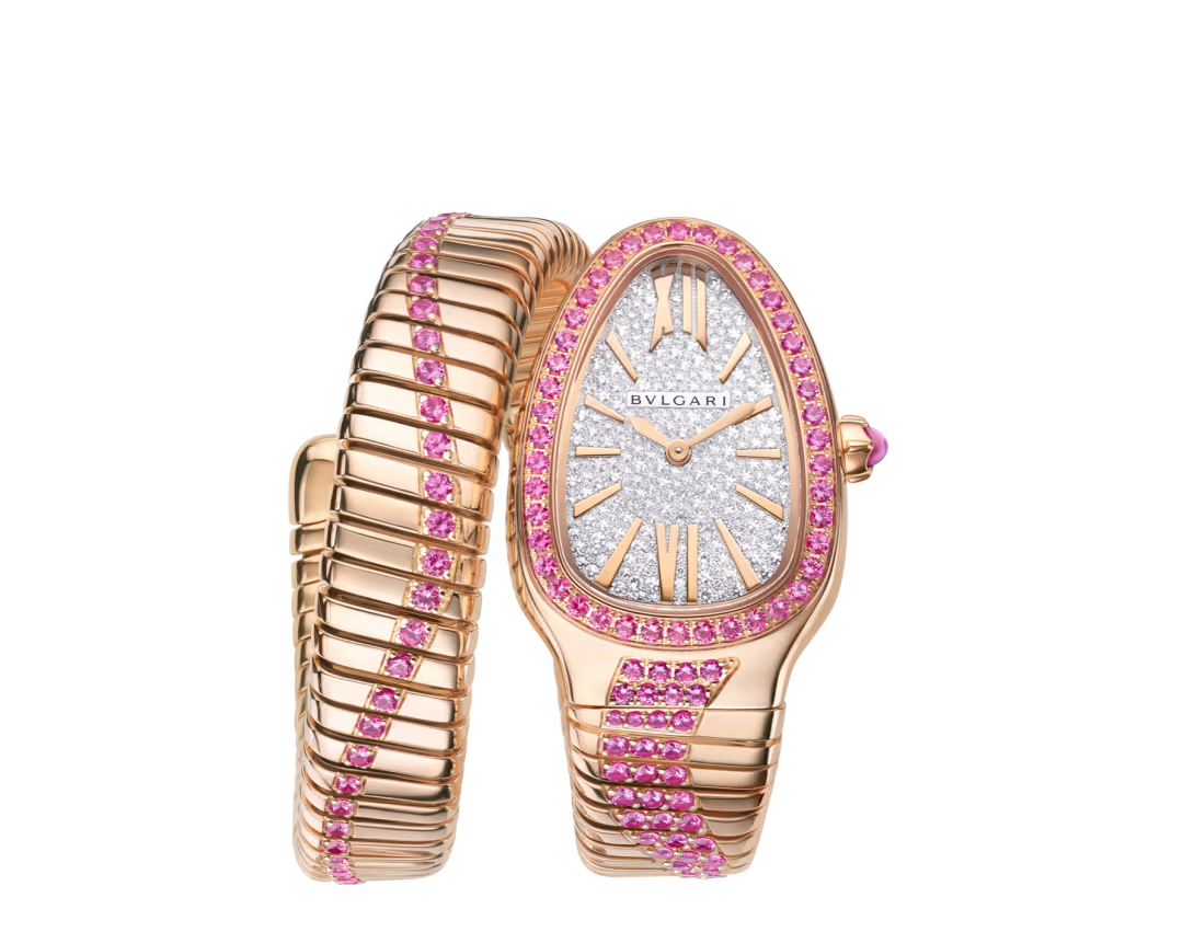 Bvlgari Serpenti Tubogas Infiniti Single Spiral - 35 MM - Rose Gold - Sapphire Bezel - Sapphire Bracelet- Pavé Diamond Dial - 104272