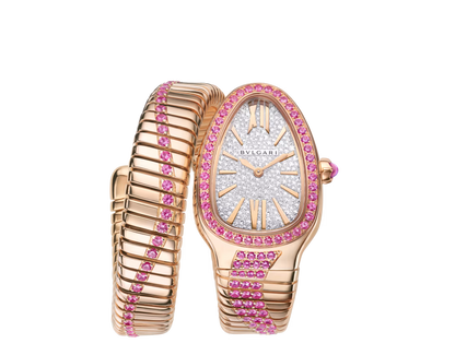 Bvlgari Serpenti Tubogas Infiniti Single Spiral - 35 MM - Rose Gold - Sapphire Bezel - Sapphire Bracelet- Pavé Diamond Dial - 104272