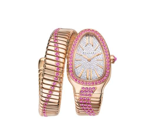 Bvlgari Serpenti Tubogas Infiniti Single Spiral - 35 MM - Rose Gold - Sapphire Bezel - Sapphire Bracelet- Pavé Diamond Dial - 104272