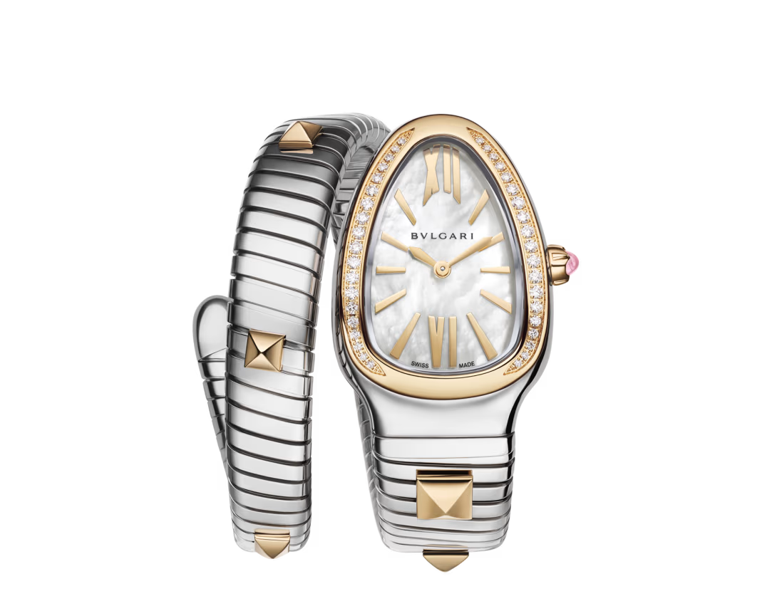 Bvlgari Serpenti Tubogas Studs Capsule - Limited Edition - 35 MM - Steel & Yellow Gold - Diamond Bezel - Mother-Of-Pearl Dial - 104301