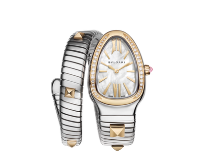 Bvlgari Serpenti Tubogas Studs Capsule - Limited Edition - 35 MM - Steel & Yellow Gold - Diamond Bezel - Mother-Of-Pearl Dial - 104301