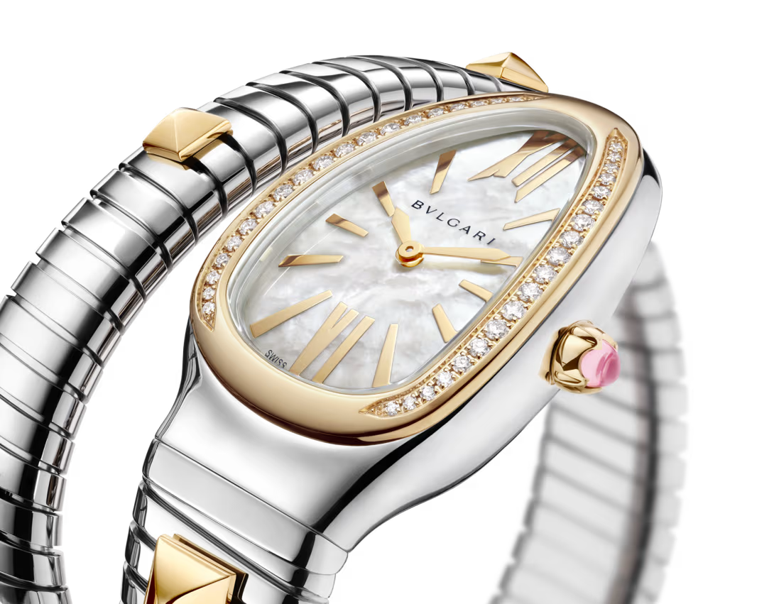 Bvlgari Serpenti Tubogas Studs Capsule - Limited Edition - 35 MM - Steel & Yellow Gold - Diamond Bezel - Mother-Of-Pearl Dial - 104301