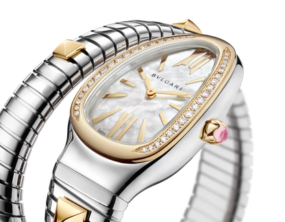 Bvlgari Serpenti Tubogas Studs Capsule - Limited Edition - 35 MM - Steel & Yellow Gold - Diamond Bezel - Mother-Of-Pearl Dial - 104301