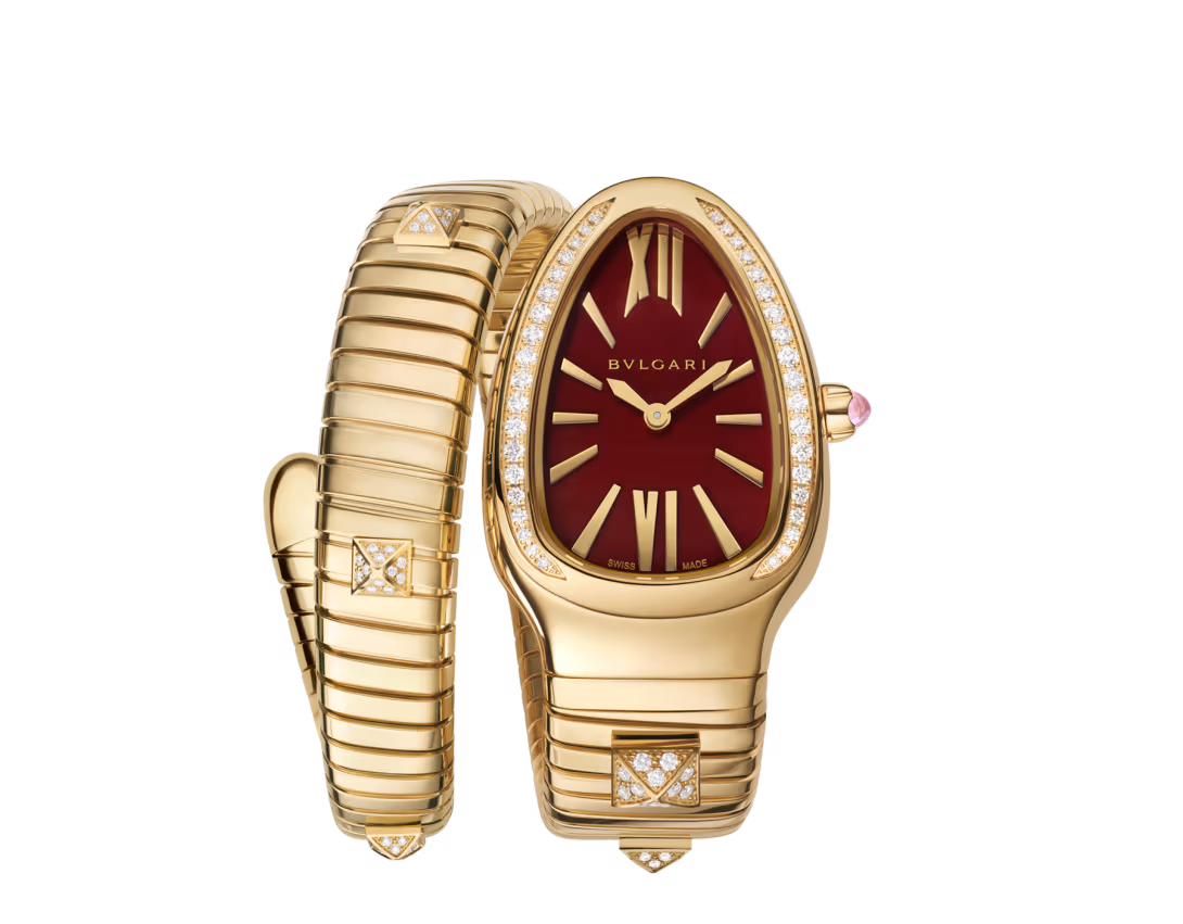 Bvlgari Serpenti Tubogas Studs Capsule - Limited Edition - 35 MM - Yellow Gold - Diamond Bezel - Red Carnelian Dial - 104302
