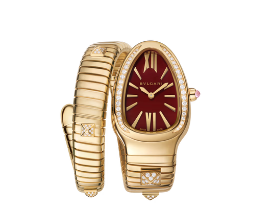 Bvlgari Serpenti Tubogas Studs Capsule - Limited Edition - 35 MM - Yellow Gold - Diamond Bezel - Red Carnelian Dial - 104302