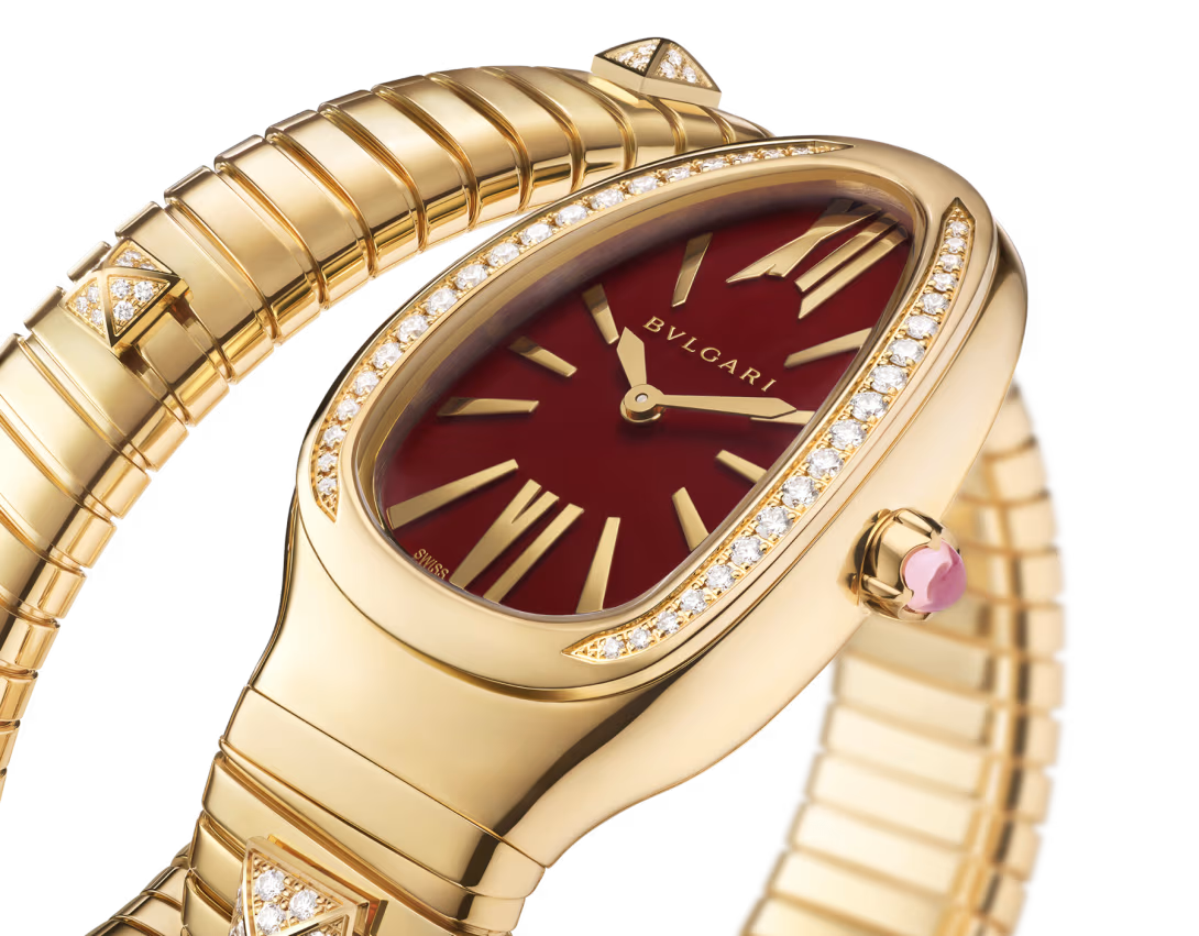 Bvlgari Serpenti Tubogas Studs Capsule - Limited Edition - 35 MM - Yellow Gold - Diamond Bezel - Red Carnelian Dial - 104302