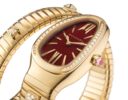 Bvlgari Serpenti Tubogas Studs Capsule - Limited Edition - 35 MM - Yellow Gold - Diamond Bezel - Red Carnelian Dial - 104302