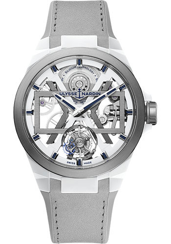 Ulysse Nardin Blast Titanium And Ceramic Case 45 MM - Grey Leather Strap - White Dial - 1723-400/00