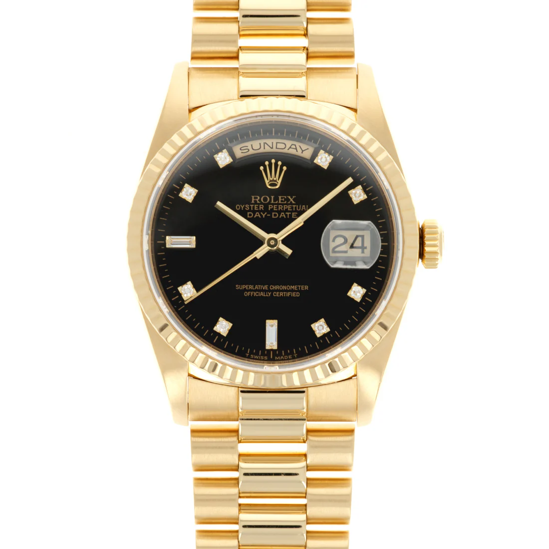 Rolex Day-Date - 36 MM - Yellow Gold - Black Diamond Dial - 18238 bkd nyc watcher nyc watches