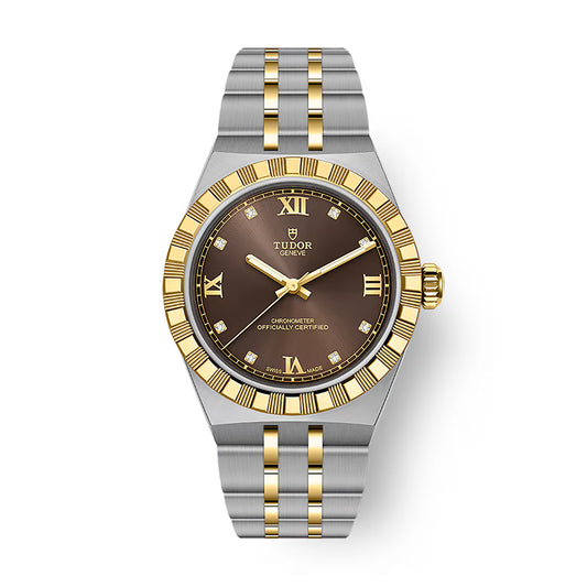 Tudor Royal - 30 MM - Steel & Yellow Gold - 8-Diamond Brown Roman Dial - M2830A1A3-0001