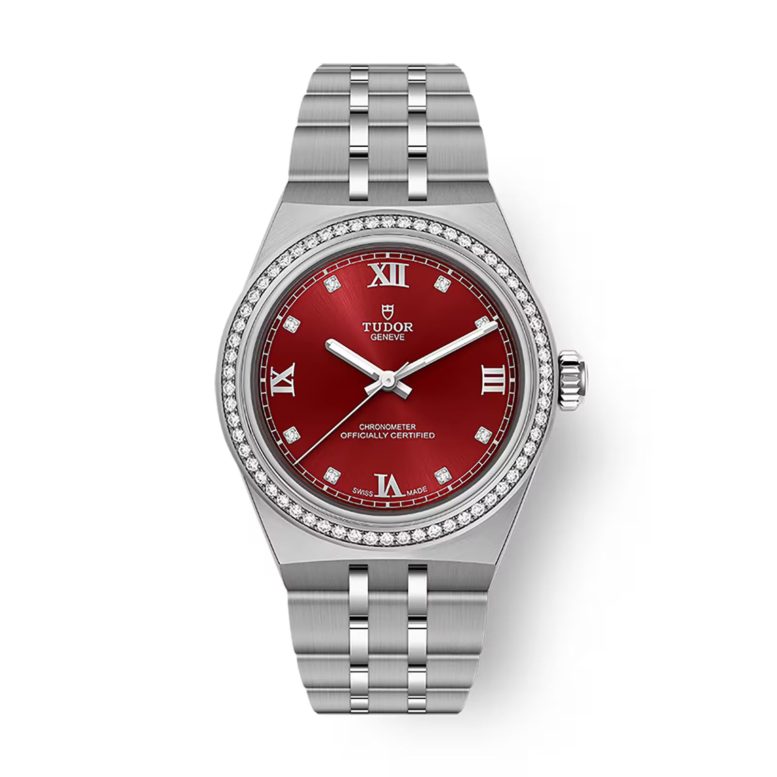 Tudor Royal - 30 MM - Stainless Steel - Diamond Bezel - 8-Diamond Burgundy Roman Dial - M2830A1S0-0002