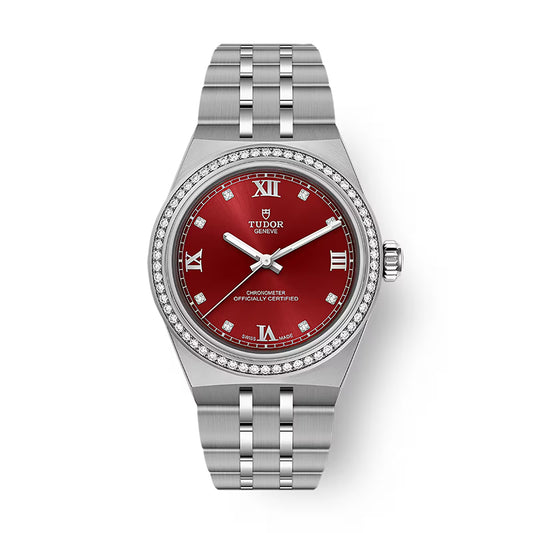 Tudor Royal - 30 MM - Stainless Steel - Diamond Bezel - 8-Diamond Burgundy Roman Dial - M2830A1S0-0002