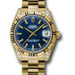 Rolex Yellow Gold Datejust - 31 MM - President Bracelet - Fluted Bezel - Blue Index Dial - 178238 blip