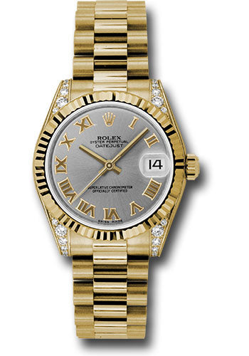 Rolex Yellow Gold Datejust - 31 MM - President Bracelet - Fluted Bezel - Gray Roman Dial - 178238 grp