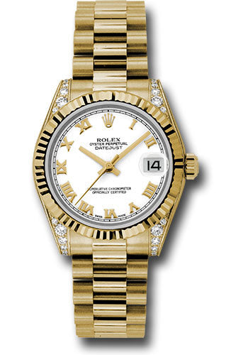 Rolex Yellow Gold Datejust - 31 MM - President Bracelet - Fluted Bezel - White Roman Dial - 178238 wrp