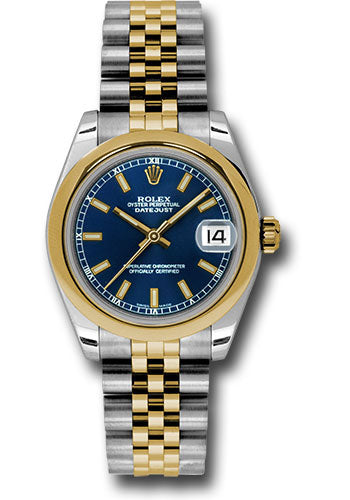 Rolex Steel and Yellow Gold Datejust - 31 MM - Jubilee Bracelet - Domed Bezel - Blue Index Dial - 178243 blij