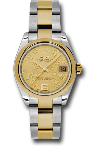 Rolex Steel and Yellow Gold Datejust - 31 MM - Oyster Bracelet - Domed Bezel - Champagne Floral Motif Dial - 178243 chfo