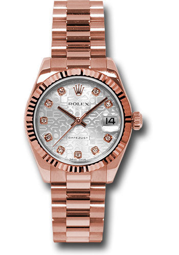 Rolex Everose Gold Datejust - 31 MM -  President Bracelet - Fluted Bezel - Silver Jubilee/ Anniversary Diamond Dial -  178275 sjdp