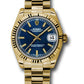 Rolex Yellow Gold Datejust - 31 MM - President Bracelet - Fluted Bezel - Blue Index Dial - 178278 blip