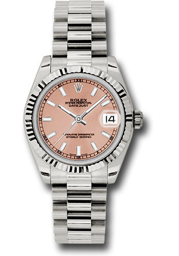 Rolex White Gold Datejust - 31 MM - President Bracelet - Fluted Bezel - Pink Index Dial - 178279 pip