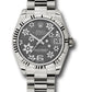 Rolex White Gold Datejust - 31 MM - President Bracelet - Fluted Bezel - Dark Rhodium Floral Motif Dial - 178279 rfp