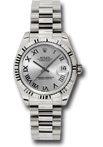 Rolex  White Gold Datejust - 31 MM - President Bracelet - Fluted Bezel - Rhodium Roman Dial - 178279 rrp