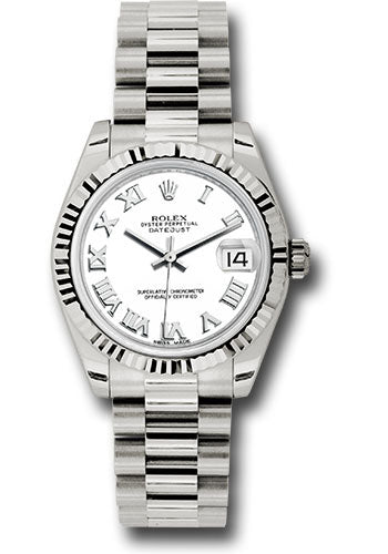 Rolex White Gold Datejust - 31 MM - President Bracelet - Fluted Bezel - White Roman Dial - 178279 wrp