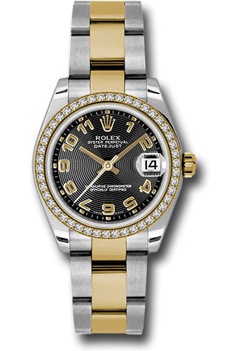 Rolex Steel and Yellow Gold Datejust - 31 MM - Oyster Bracelet - Diamond Bezel - Black Concentric Circle Arabic Dial - 178383 bkcao