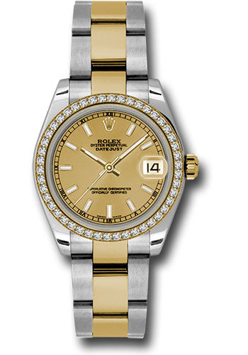 Rolex Steel and Yellow Gold Datejust - 31 MM - Oyster Bracelet - Diamond Bezel - Champagne Index Dial - 178383 chio