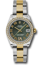 Rolex Steel and Yellow Gold Datejust - 31 MM - Oyster Bracelet - Diamond Bezel - Olive Green Diamond Roman Vi Roman Dial - 178383 ogdro