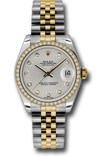 Rolex Steel and Yellow Gold Datejust - 31 MM - Jubilee Bracelet - 46 Diamond Bezel - Silver Diamond Dial - 178383 sdj