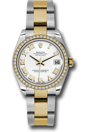 Rolex Steel and Yellow Gold Datejust - 31 MM - Oyster Bracelet - Diamond Bezel - White Roman Dial - 178383 wro