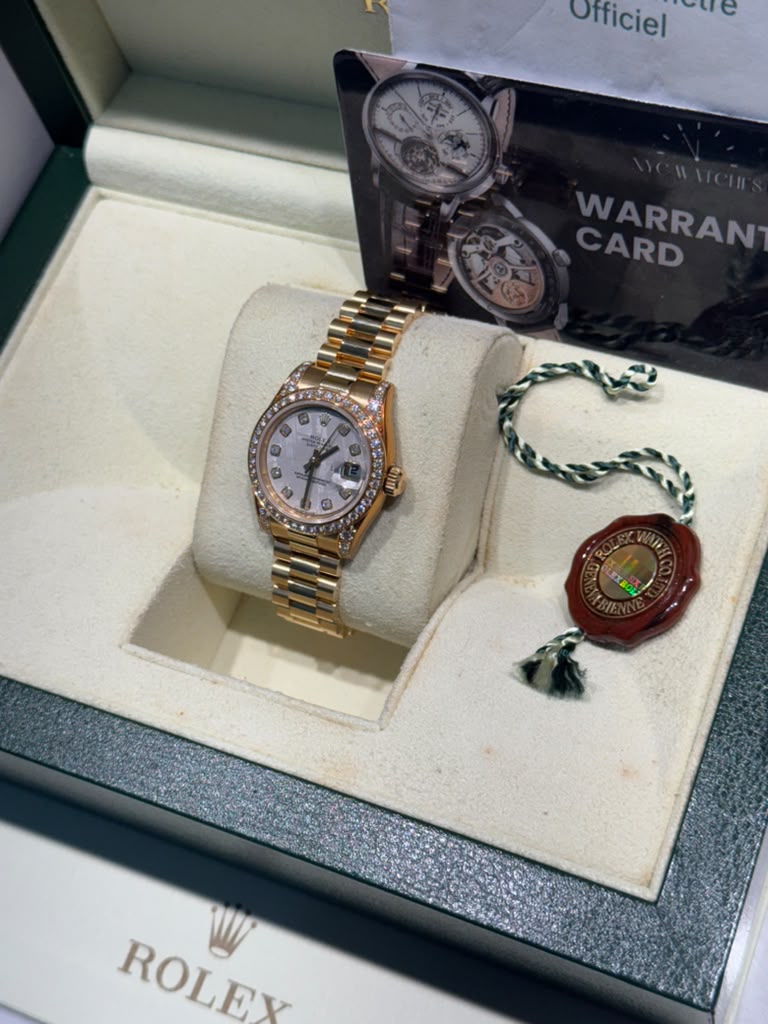 Rolex Lady-Datejust Yellow Gold - 26 MM - President Bracelet - Diamond Bezel - Meteorite Dial - 179158
