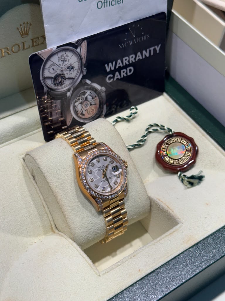 Rolex Lady-Datejust Yellow Gold - 26 MM - President Bracelet - Diamond Bezel - Meteorite Dial - 179158