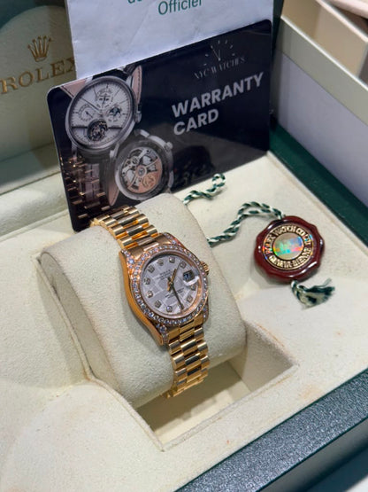 Rolex Lady-Datejust Yellow Gold - 26 MM - President Bracelet - Diamond Bezel - Meteorite Dial - 179158