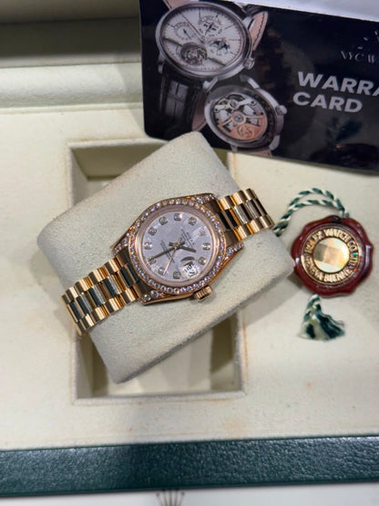Rolex Lady-Datejust Yellow Gold - 26 MM - President Bracelet - Diamond Bezel - Meteorite Dial - 179158