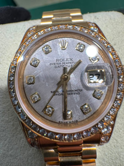 Rolex Lady-Datejust Yellow Gold - 26 MM - President Bracelet - Diamond Bezel - Meteorite Dial - 179158