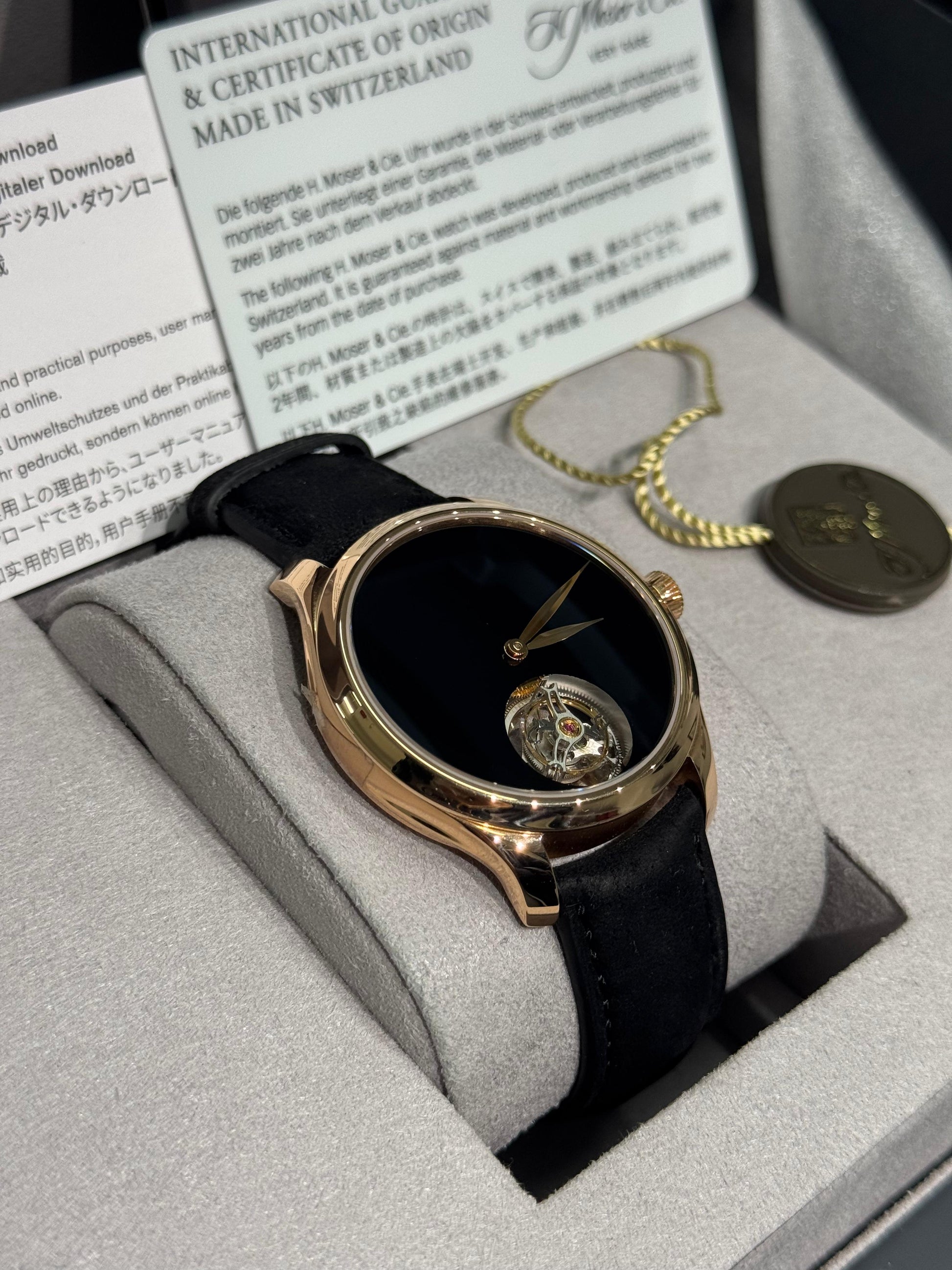 H. Moser & Cie Endeavour Tourbillon - 40 MM - Rose Gold - Black Dial - Leather Bracelet - 1804-0403