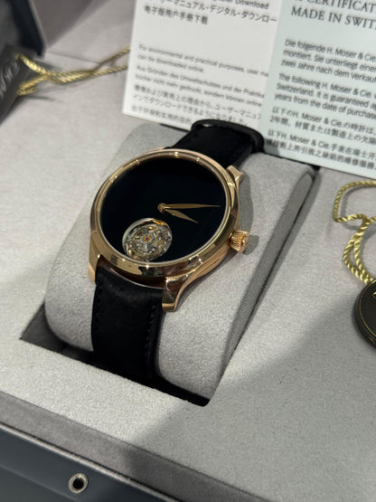 H. Moser & Cie Endeavour Tourbillon - 40 MM - Rose Gold - Black Dial - Leather Bracelet - 1804-0403