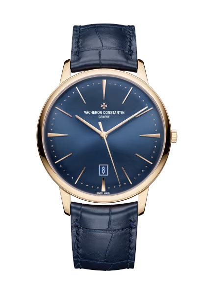 Vacheron Constantin Patrimony Pink Gold 40 MM - Blue Leather Strap - Blue Dial - 85180/000R-B515