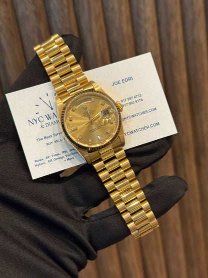 Rolex Day-Date - 36 MM - Yellow Gold - Champagne Diamond Dial - 18238 chd