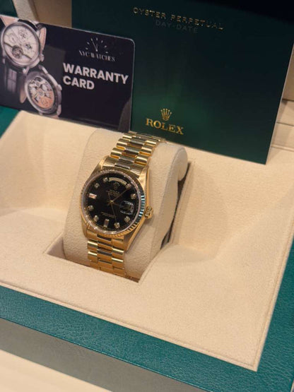 Rolex Day-Date - 36 MM - Yellow Gold - Black Diamond Dial - 18238 bkd