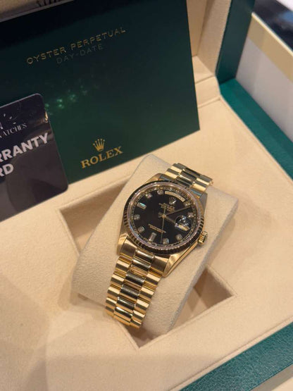 Rolex Day-Date - 36 MM - Yellow Gold - Black Diamond Dial - 18238 bkd