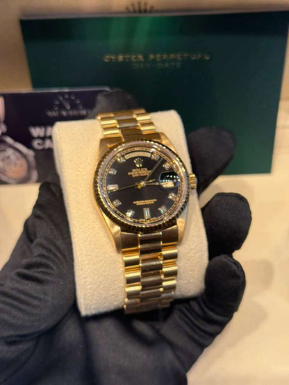 Rolex Day-Date - 36 MM - Yellow Gold - Black Diamond Dial - 18238 bkd