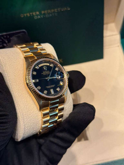 Rolex Day-Date - 36 MM - Yellow Gold - Black Diamond Dial - 18238 bkd