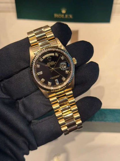 Rolex Day-Date - 36 MM - Yellow Gold - Black Diamond Dial - 18238 bkd