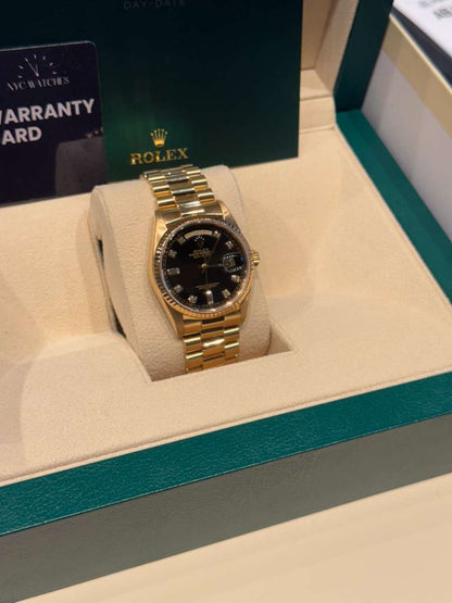 Rolex Day-Date - 36 MM - Yellow Gold - Black Diamond Dial - 18238 bkd