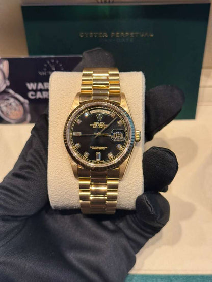 Rolex Day-Date - 36 MM - Yellow Gold - Black Diamond Dial - 18238 bkd