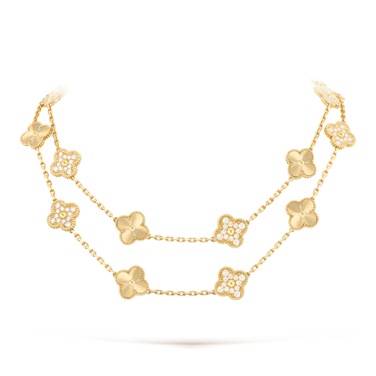 Van Cleef & Arpels Vintage Alhambra Long Necklace - 18k Yellow Gold - Diamond - 20 Motifs - Tw. 4ct - VCARP4KM00